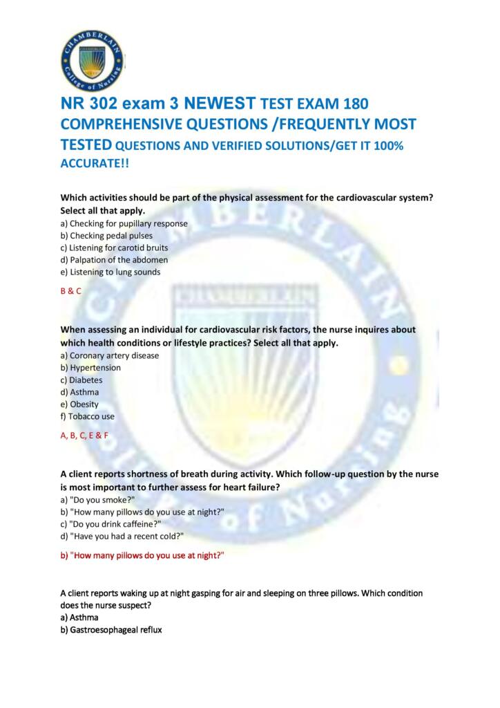 NR 302 Exam 3 Chamberlain new exam notes